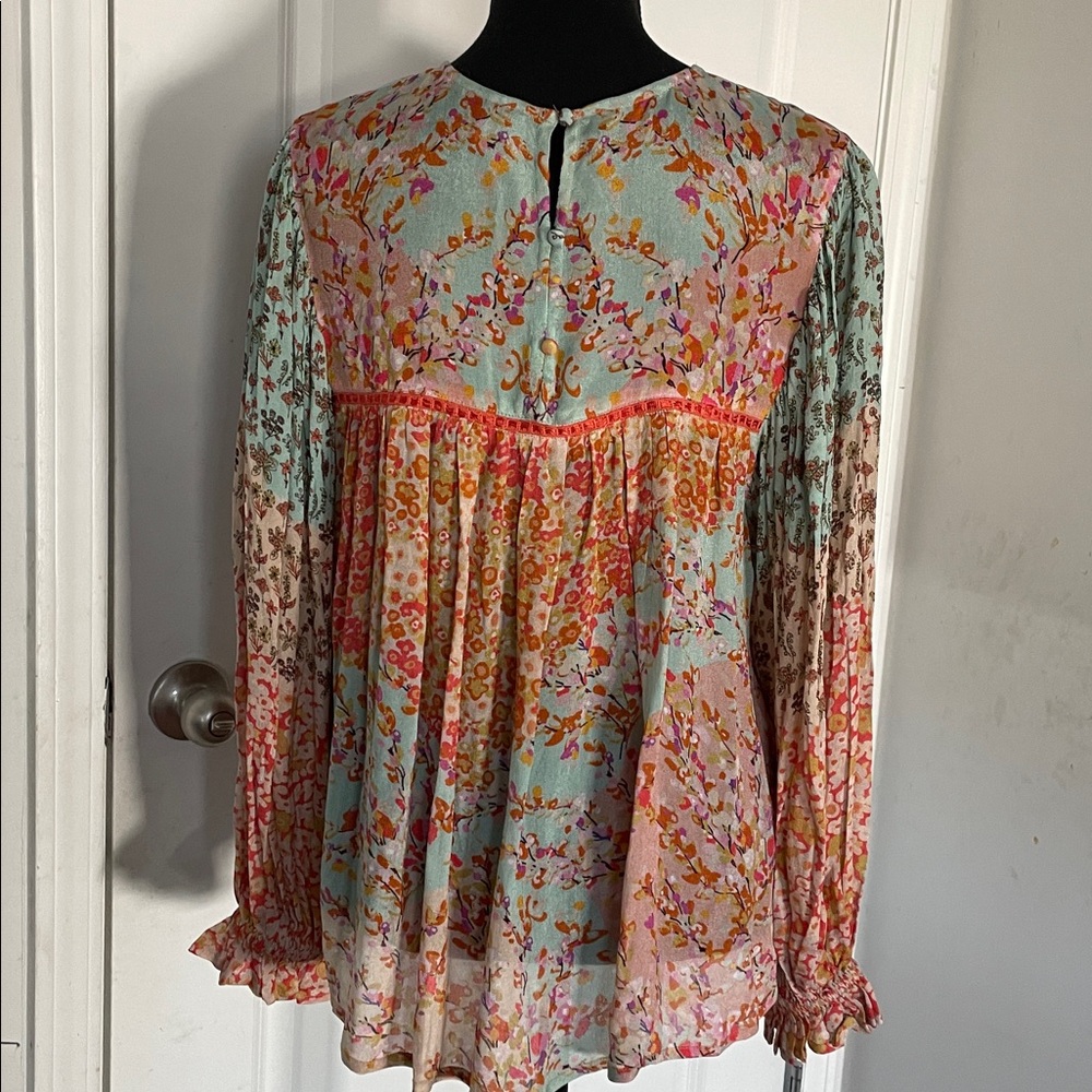 Bla-nk Miranda Peasant Blouse Floral Patchwork Size S Boho Babydoll Ruffled - Picture 6 of 12